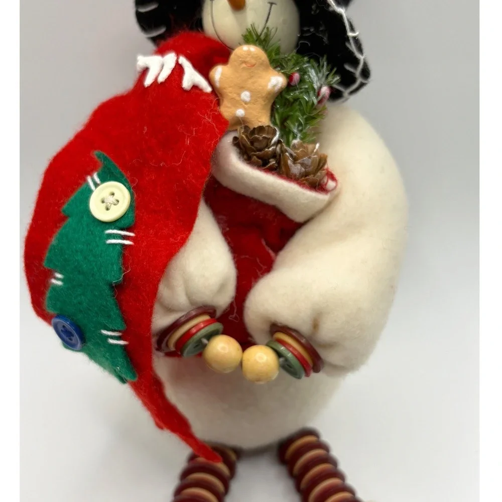 Primitive Folk Art Snowman Christmas Decor Button Legs Gingerbread Red Scarf 13